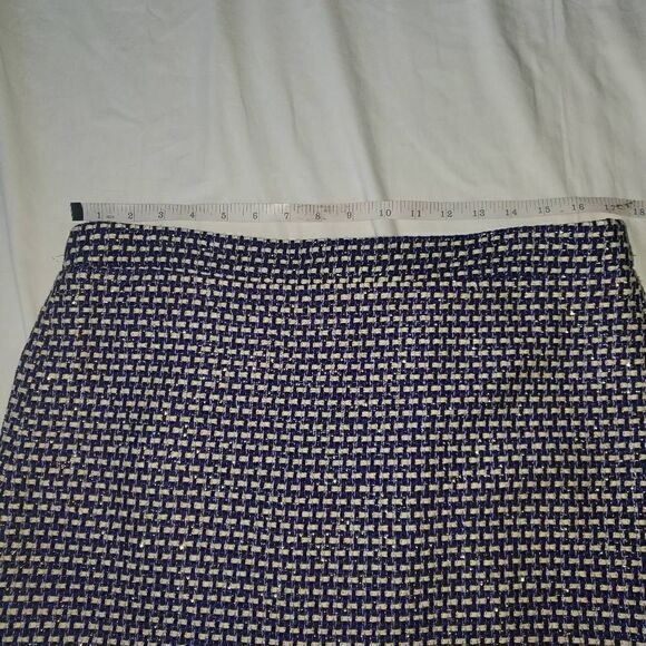 J.Crew Silk Cotton Blend Blue Metallic Tweed Skirt 10 - Picture 6 of 9